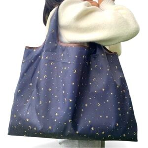 Night sky moon stars collapsible shopping bag tote Constellation NWOT